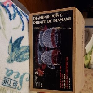 VINTAGE 1960'S INDIANA GLASS RED ON CLEAR 3 PIECE SET PRISTINE IN ORIGINAL BOX